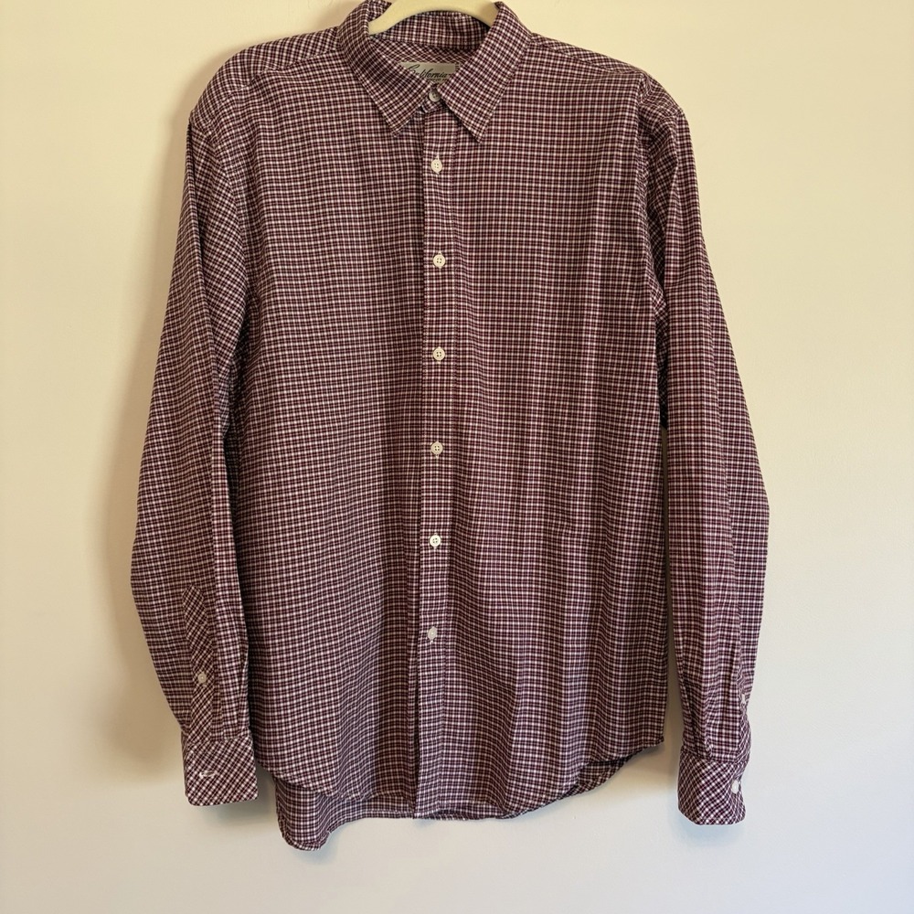 California Shirt Co. Mens Medium Checkered Long Sleeve Button Up Shirt Red White